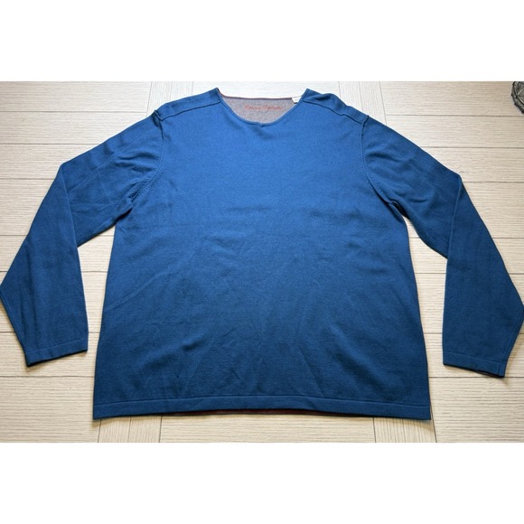 TOMMY BAHAMA Crewneck Sweater XL Cotton Cashmere V Neck Royal Blue Long Sleeve